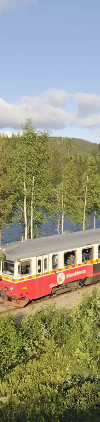 Lasse in der ikonischen Inlandsbanan Schwedens Natur vorbei ziehen